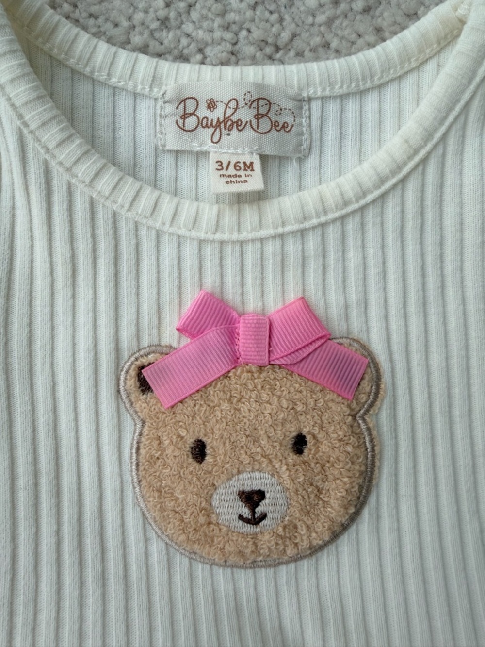 Baybe Bee Cream Ribbed Tutu Bodysuit with Bear Applique - Picture 3 of 7